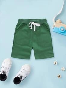 Shorts Drawstring Solid Kids Summer Trousers - Wearebambino - Dark green - 2T - Shorts Drawstring Solid Kids Summer Trousers