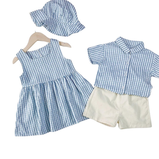 Sibling Outfit Set: Grid Suit for Boys, Princess Dress for Girls - Wearebambino - Boy - 6 M - Sibling Outfit Set: Grid Suit for Boys, Princess Dress for Girls