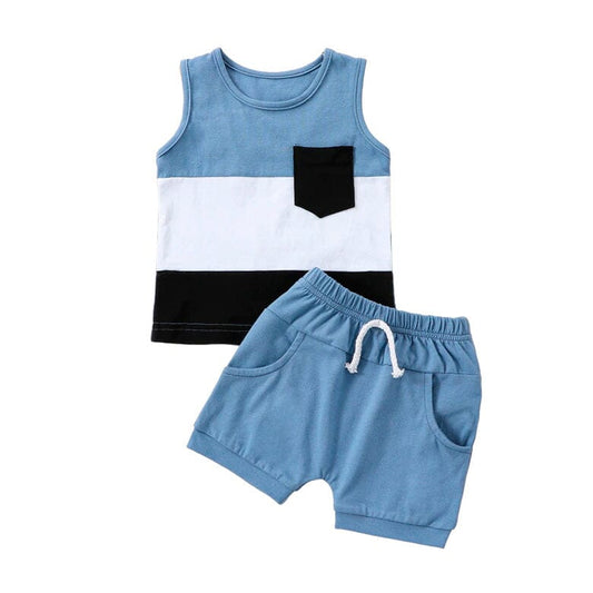 Sleeveless Blue Shorts Baby Set - Wearebambino - 3 - 6 M - Sleeveless Blue Shorts Baby Set