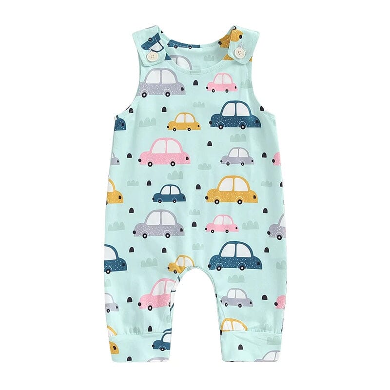 Sleeveless Cars Baby Jumpsuit - Wearebambino - 0 - 3 M - Sleeveless Cars Baby Jumpsuit