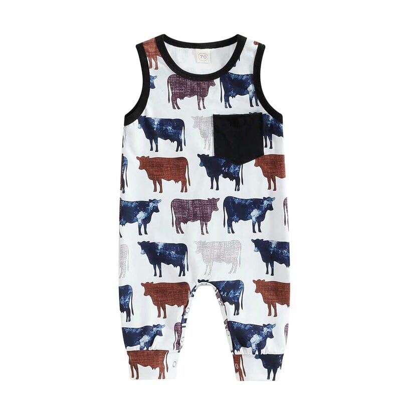 Sleeveless Cows Baby Jumpsuit - Wearebambino - 0 - 3 M - Sleeveless Cows Baby Jumpsuit