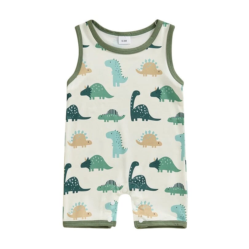 Sleeveless Dino Baby Romper - Wearebambino - 0 - 3 M - Sleeveless Dino Baby Romper