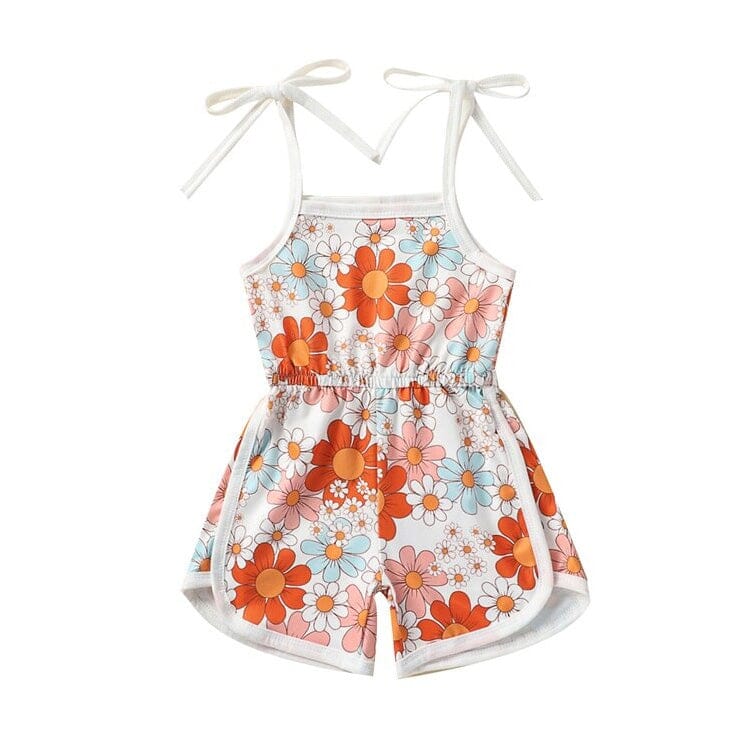 Sleeveless Floral Straps Toddler Romper - Wearebambino - 9 - 12 M - Sleeveless Floral Straps Toddler Romper