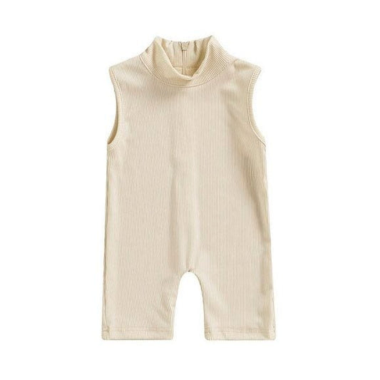 Sleeveless High Neck Toddler Jumpsuit - Wearebambino - Beige - 3 - 6 M - Sleeveless High Neck Toddler Jumpsuit