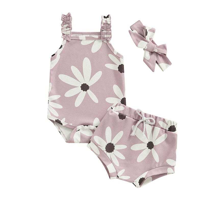 Sleeveless Lavender Floral Baby Set - Wearebambino - 3 - 6 M - Sleeveless Lavender Floral Baby Set