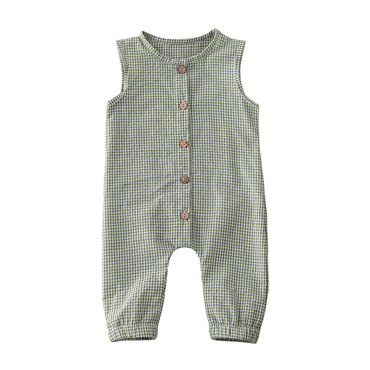 Sleeveless Plaid Baby Jumpsuit - Wearebambino - Green - 0 - 3 M - Sleeveless Plaid Baby Jumpsuit