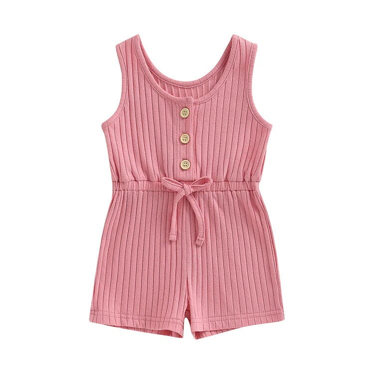 Sleeveless Ribbed Solid Toddler Romper - Wearebambino - Pink - 9 - 12 M - Sleeveless Ribbed Solid Toddler Romper