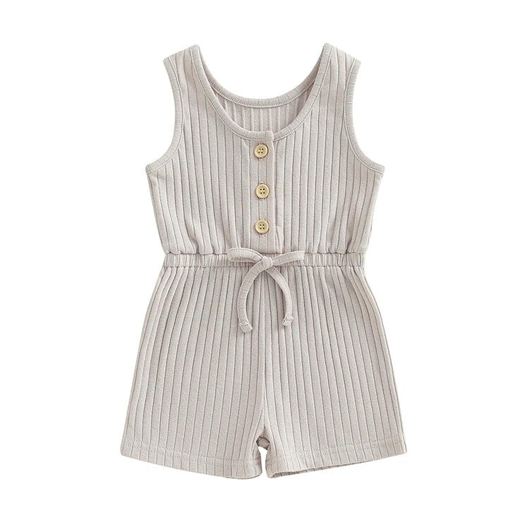 Sleeveless Ribbed Solid Toddler Romper - Wearebambino - Beige - 9 - 12 M - Sleeveless Ribbed Solid Toddler Romper