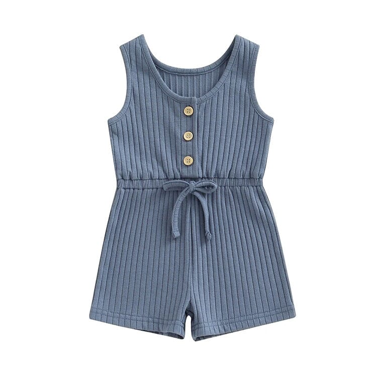 Sleeveless Ribbed Solid Toddler Romper - Wearebambino - Blue - 9 - 12 M - Sleeveless Ribbed Solid Toddler Romper