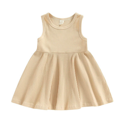 Sleeveless Solid Ribbed Toddler Dress - Wearebambino - Beige - 9 - 12 M - Sleeveless Solid Ribbed Toddler Dress