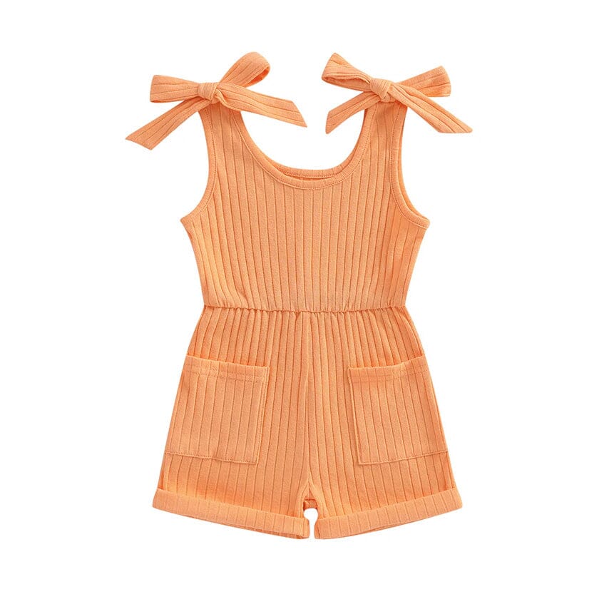 Sleeveless Solid Ribbed Toddler Romper - Wearebambino - Orange - 9 - 12 M - Sleeveless Solid Ribbed Toddler Romper