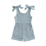 Sleeveless Solid Ribbed Toddler Romper - Wearebambino - Blue - 9 - 12 M - Sleeveless Solid Ribbed Toddler Romper