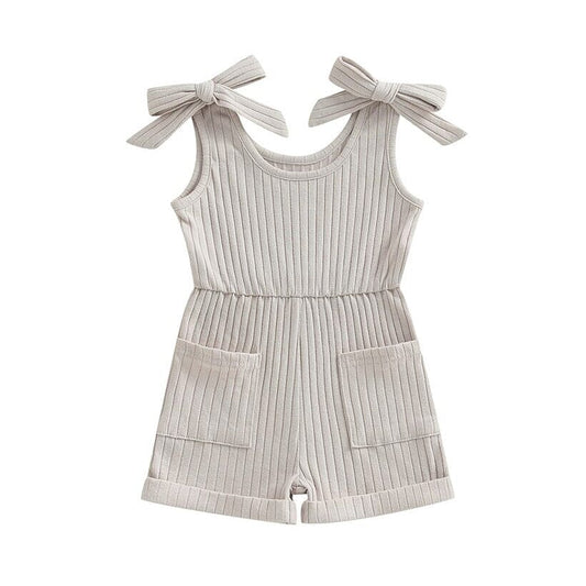 Sleeveless Solid Ribbed Toddler Romper - Wearebambino - Beige - 9 - 12 M - Sleeveless Solid Ribbed Toddler Romper