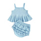 Sleeveless Solid Ruffled Baby Set - Wearebambino - Blue - 3 - 6 M - Sleeveless Solid Ruffled Baby Set