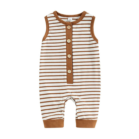 Sleeveless Striped Buttons Baby Jumpsuit - Wearebambino - 0 - 3 M - Sleeveless Striped Buttons Baby Jumpsuit