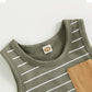 Sleeveless Striped Pocket Baby Set - Wearebambino - Gray - 3 - 6 M - Sleeveless Striped Pocket Baby Set