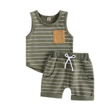 Sleeveless Striped Pocket Baby Set - Wearebambino - Green - 3 - 6 M - Sleeveless Striped Pocket Baby Set