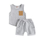 Sleeveless Striped Pocket Baby Set - Wearebambino - Gray - 3 - 6 M - Sleeveless Striped Pocket Baby Set