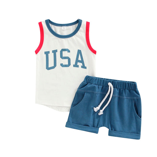 Sleeveless Tee USA Baby Set - Wearebambino - 3 - 6 M - Sleeveless Tee USA Baby Set