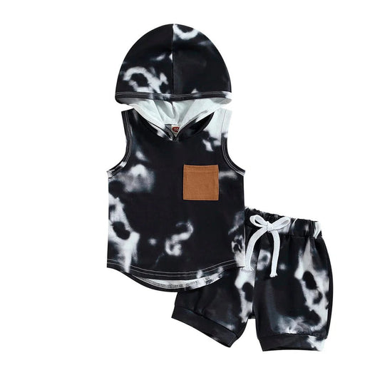 Sleeveless Tie Dye Hooded Baby Set - Wearebambino - Black - 3 - 6 M - Sleeveless Tie Dye Hooded Baby Set