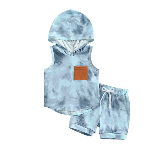 Sleeveless Tie Dye Hooded Baby Set - Wearebambino - Blue - 3 - 6 M - Sleeveless Tie Dye Hooded Baby Set