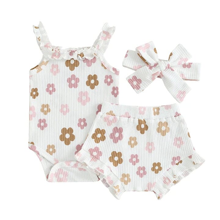 Sleeveless White Floral Baby Set - Wearebambino - 0 - 3 M - Sleeveless White Floral Baby Set