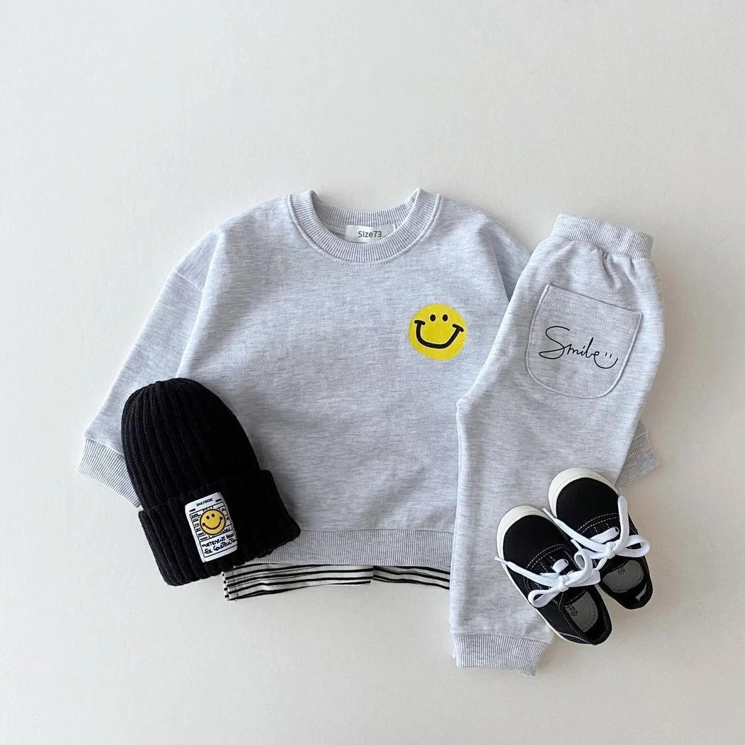 Smiley Print Kids Tracksuit Set for boys - Wearebambino - Gray - 6 - 12 M - Smiley Print Kids Tracksuit Set for boys