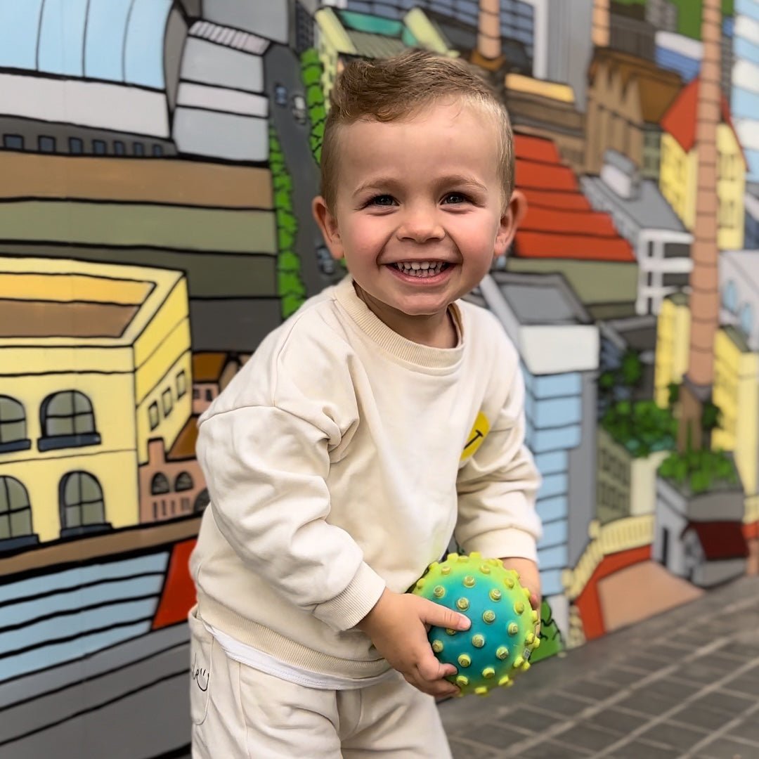 Smiley Print Kids Tracksuit Set for boys - Wearebambino - Beige - 6 - 12 M - Smiley Print Kids Tracksuit Set for boys