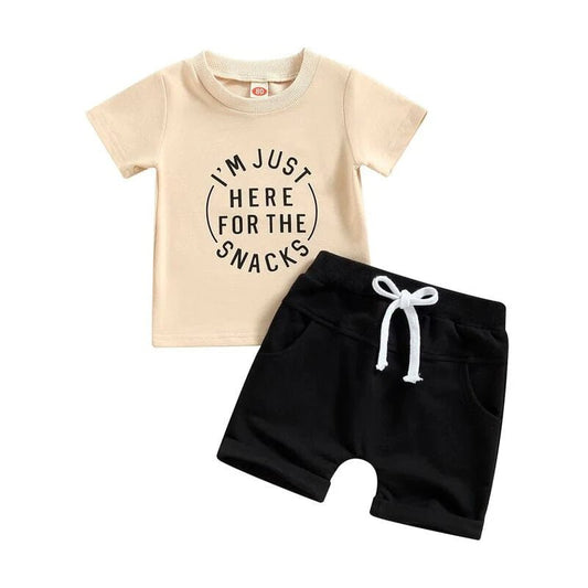 Snacks Solid Shorts Baby Set - Wearebambino - Beige - 3 - 6 M - Snacks Solid Shorts Baby Set