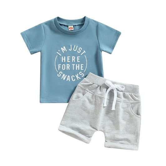 Snacks Solid Shorts Baby Set - Wearebambino - Blue - 3 - 6 M - Snacks Solid Shorts Baby Set