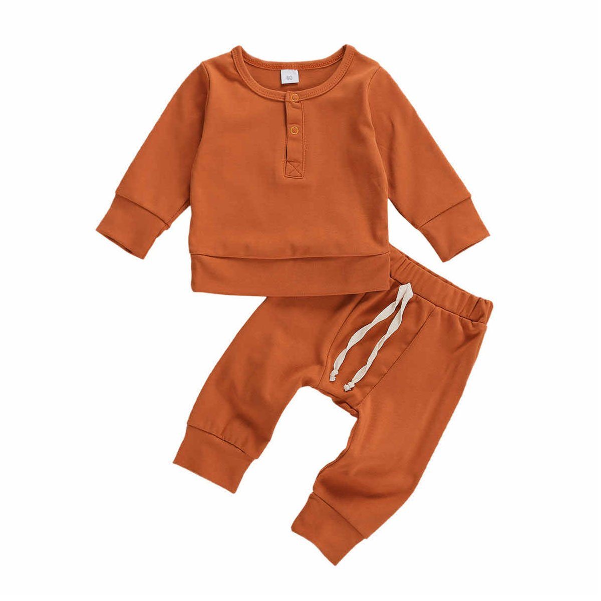 Solid Button Sweatshirt Baby Set - Wearebambino - Brown - 0 - 3 M - Solid Button Sweatshirt Baby Set