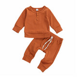 Solid Button Sweatshirt Baby Set - Wearebambino - Brown - 0 - 3 M - Solid Button Sweatshirt Baby Set