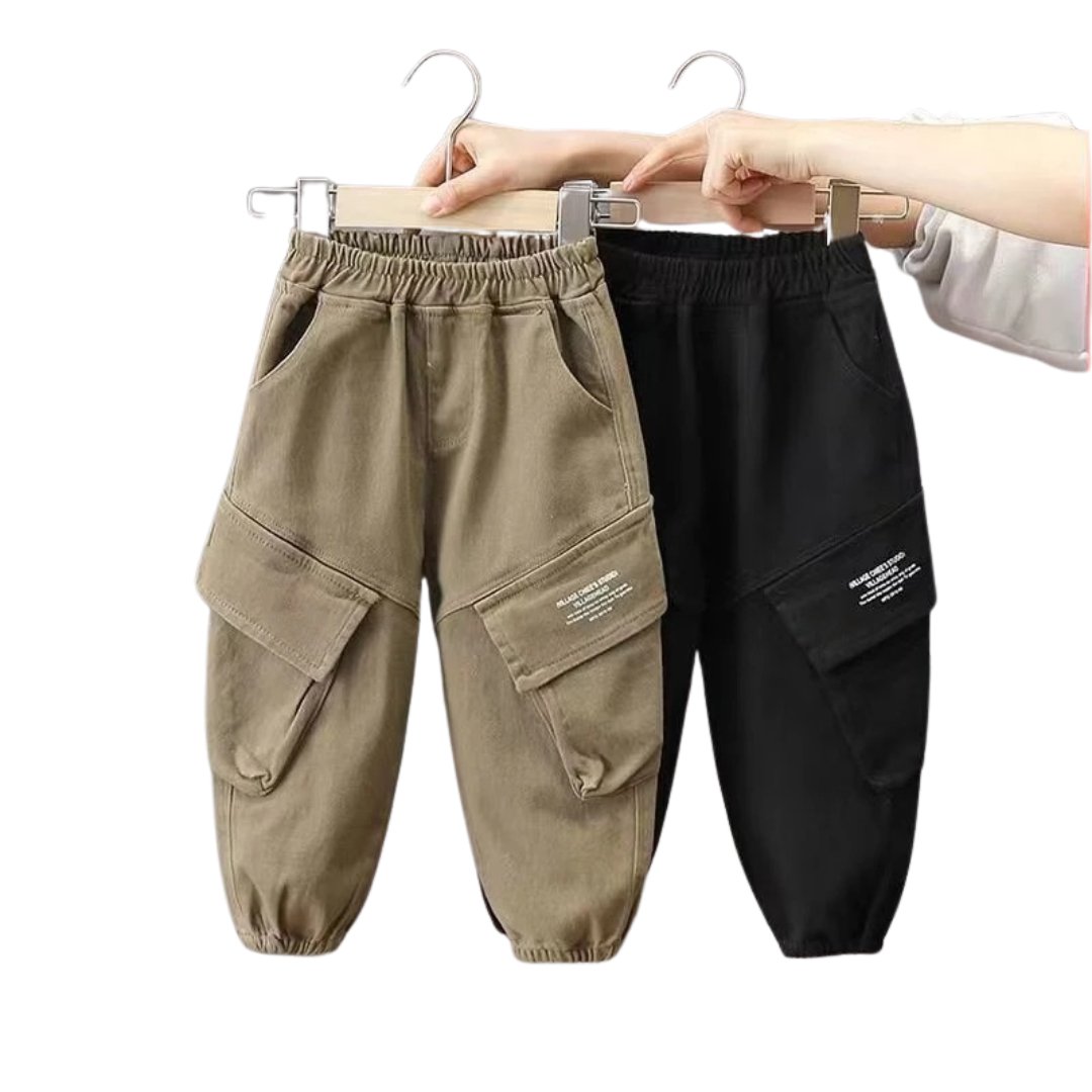 Solid Cargo Pants for Young Children - Wearebambino - Black Cargo Pants - 3T - Solid Cargo Pants for Young Children