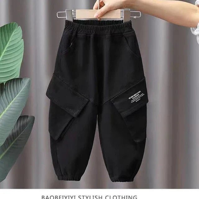 Solid Cargo Pants for Young Children - Wearebambino - Black Cargo Pants - 3T - Solid Cargo Pants for Young Children