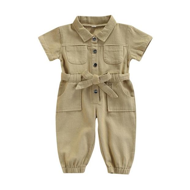 Solid Collar Toddler Jumpsuit - Wearebambino - Beige - 12 - 18 M - Solid Collar Toddler Jumpsuit