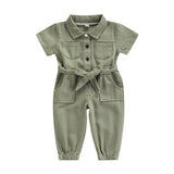 Solid Collar Toddler Jumpsuit - Wearebambino - Green - 12 - 18 M - Solid Collar Toddler Jumpsuit