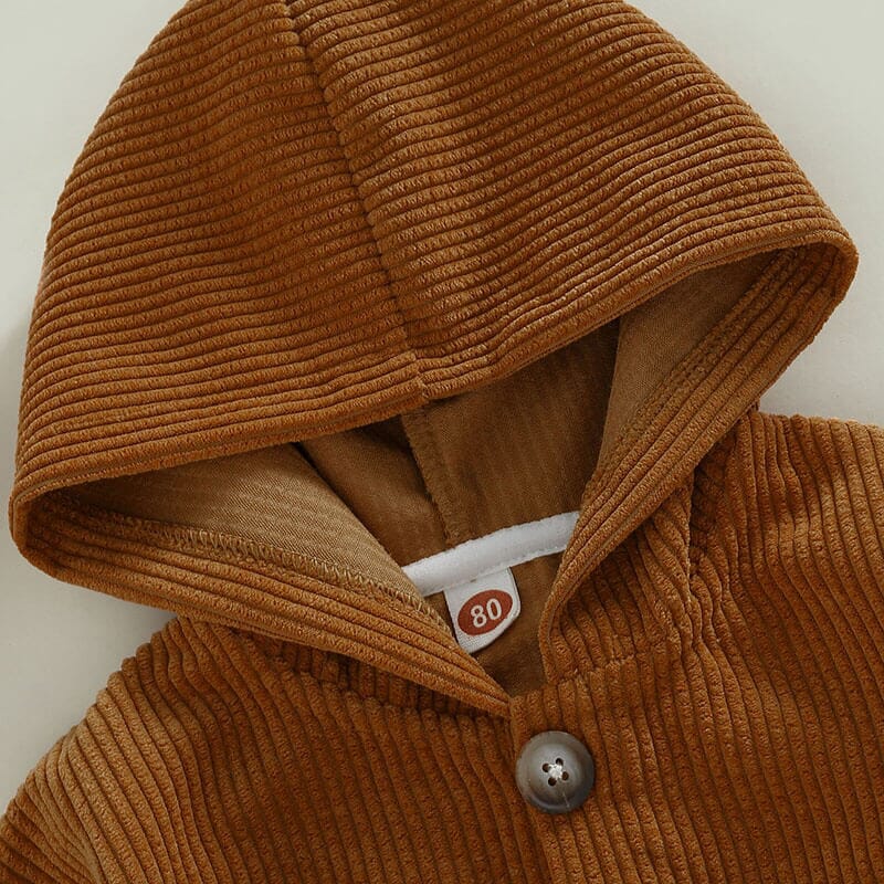 Solid Corduroy Hooded Toddler Jacket - Wearebambino - Brown - 9 - 12 M - Solid Corduroy Hooded Toddler Jacket