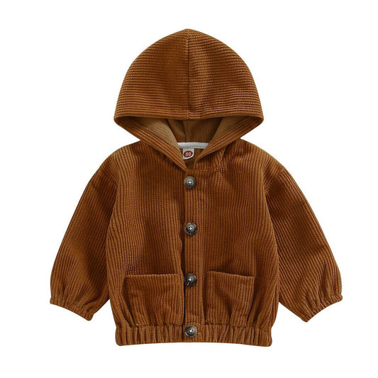 Solid Corduroy Hooded Toddler Jacket - Wearebambino - Brown - 9 - 12 M - Solid Corduroy Hooded Toddler Jacket