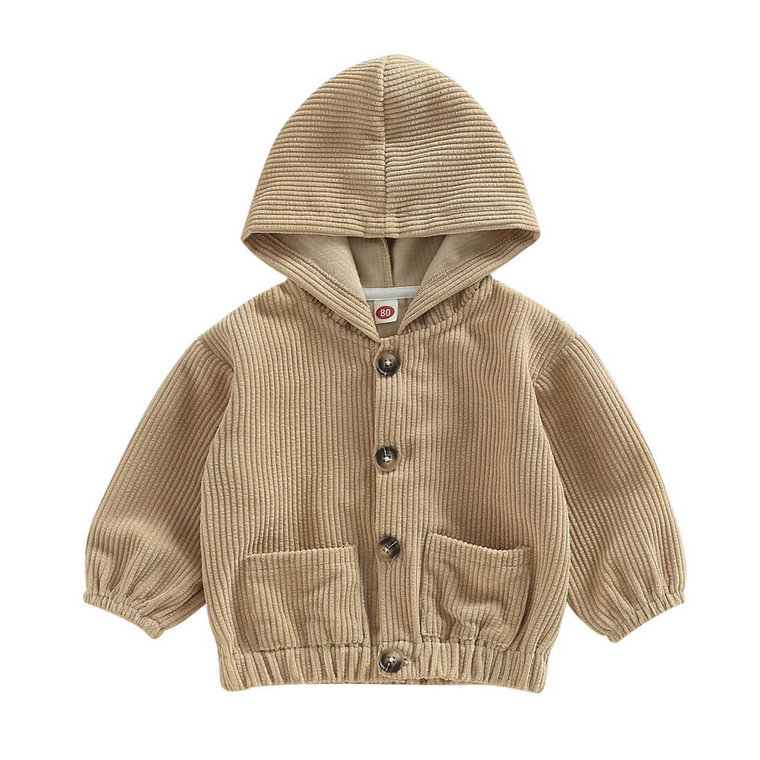 Solid Corduroy Hooded Toddler Jacket - Wearebambino - Khaki - 9 - 12 M - Solid Corduroy Hooded Toddler Jacket