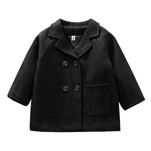 Solid Double Breasted Toddler Jacket - Wearebambino - Black - 3T - Solid Double Breasted Toddler Jacket