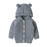 Solid Knit Hooded Baby Cardigan - Wearebambino - Gray - 3 - 6 M - Solid Knit Hooded Baby Cardigan