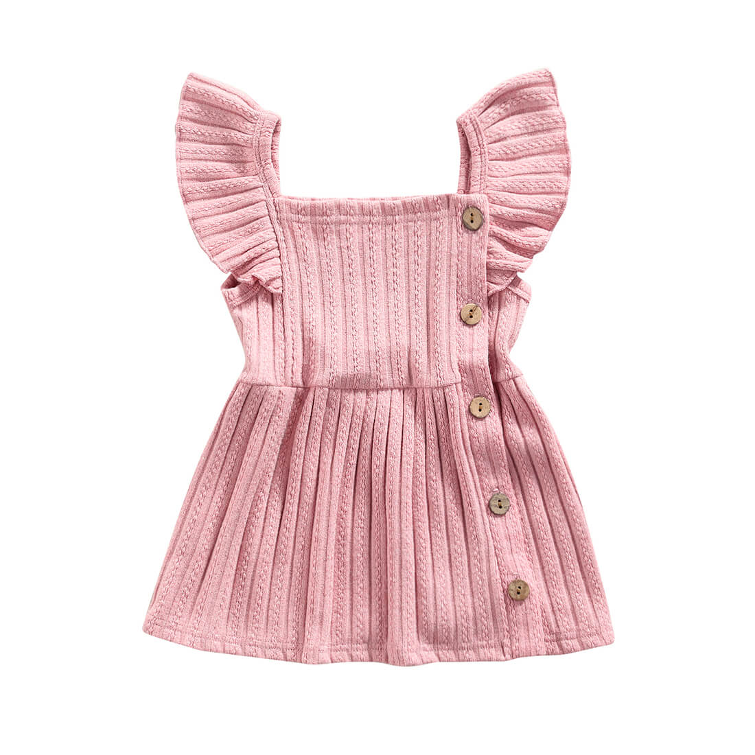 Solid Knitted Buttons Baby Dress - Wearebambino - Pink - 3 - 6 M - Solid Knitted Buttons Baby Dress