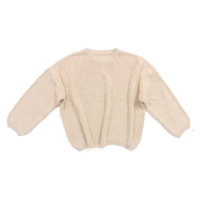 Solid Knitted Toddler Sweater - Wearebambino - Beige - 9 - 12 M - Solid Knitted Toddler Sweater