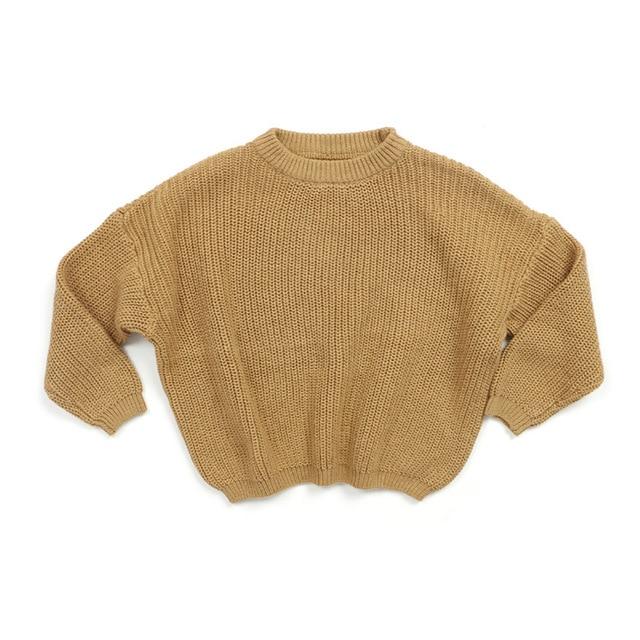 Solid Knitted Toddler Sweater - Wearebambino - Brown - 9 - 12 M - Solid Knitted Toddler Sweater