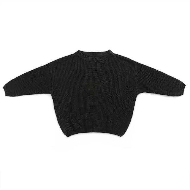 Solid Knitted Toddler Sweater - Wearebambino - Black - 9 - 12 M - Solid Knitted Toddler Sweater