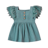 Solid Lace Sleeve Baby Dress - Wearebambino - Sage Green - 0 - 3 M - Solid Lace Sleeve Baby Dress