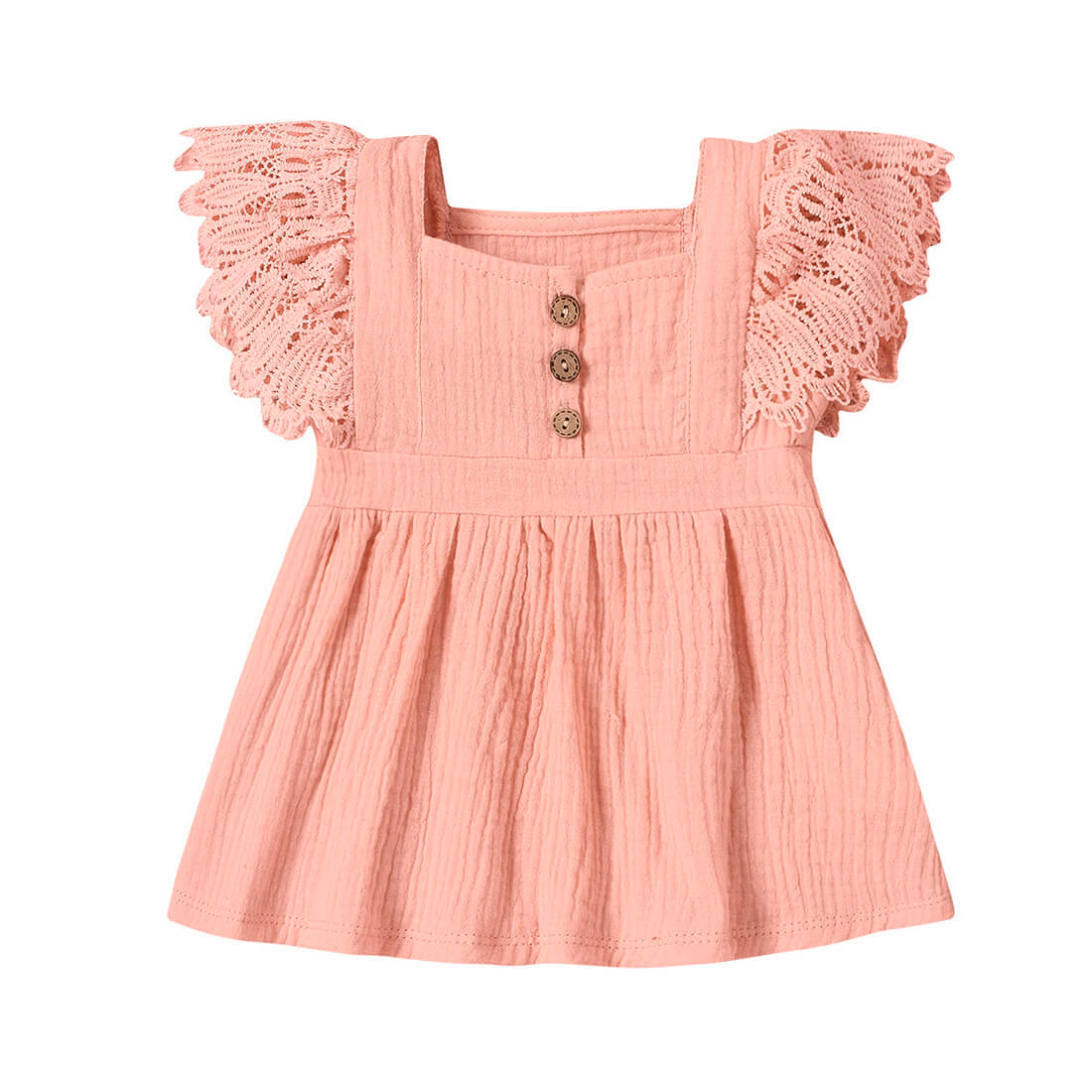 Solid Lace Sleeve Baby Dress - Wearebambino - Pink - 0 - 3 M - Solid Lace Sleeve Baby Dress