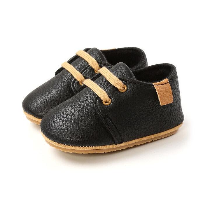 Solid Lace Up Baby Shoes - Wearebambino - Black - 1 - Solid Lace Up Baby Shoes