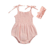 Solid Linen Straps Baby Romper - Wearebambino - Pink - 3 - 6 M - Solid Linen Straps Baby Romper