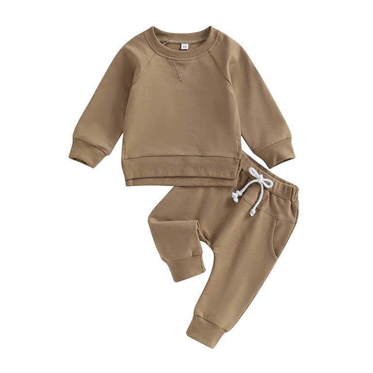 Solid Long Sleeve Baby Set - Wearebambino - Brown - 3 - 6 M - Solid Long Sleeve Baby Set